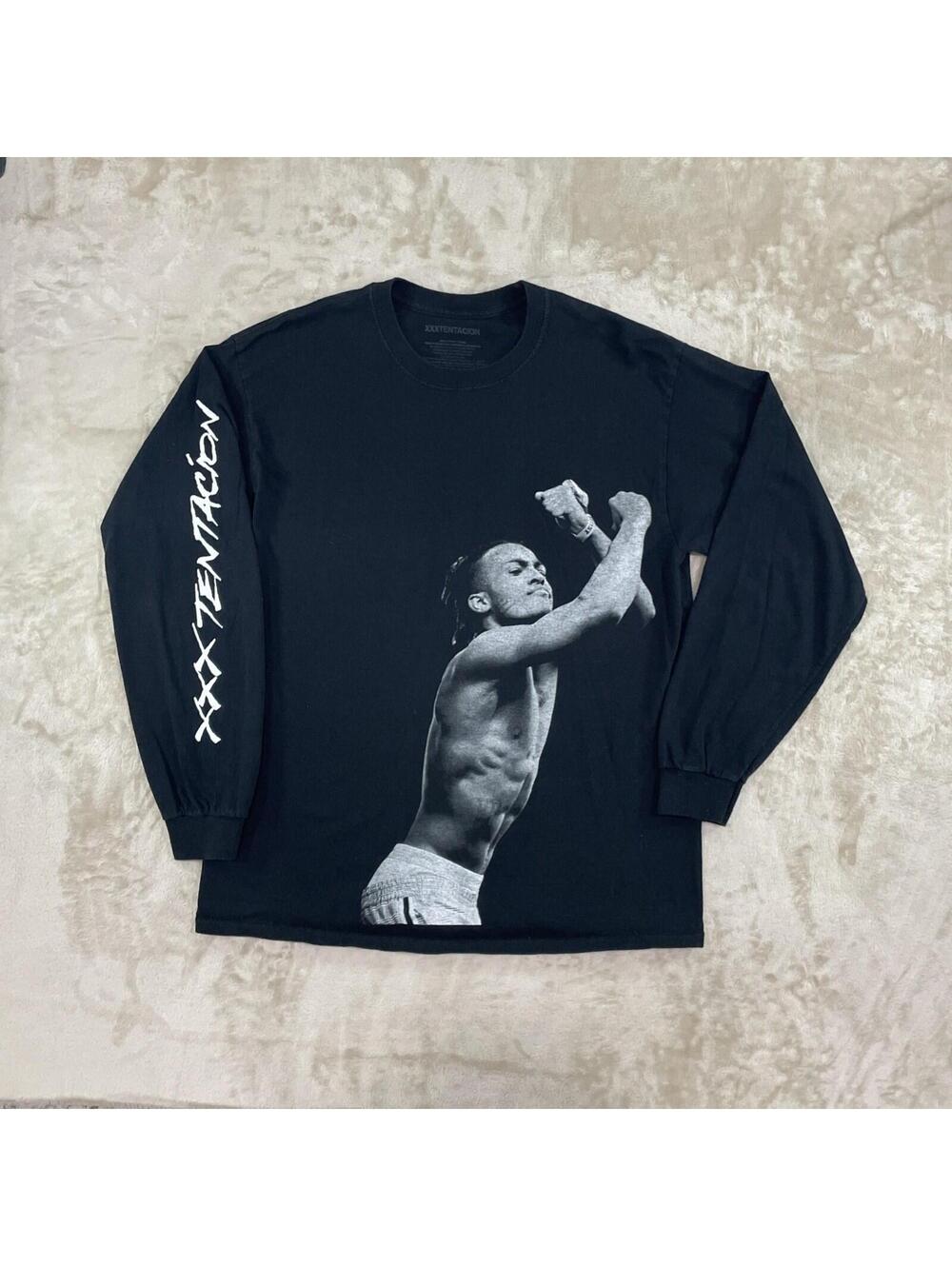 XXXtentacion T-Shirt XXX Graphic Tee Long Sleeve Crew Neck Black Cotton Sz L🔥